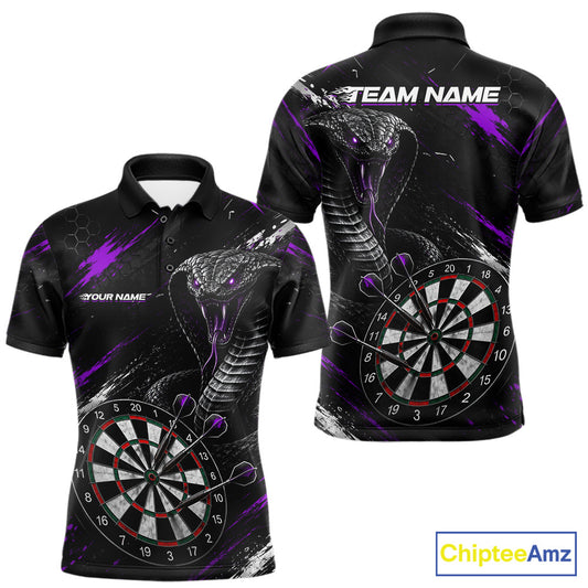 Black Purple Cobra Men's Darts Polo Shirt Mockup, Professional Cobra Dart Team Jersey