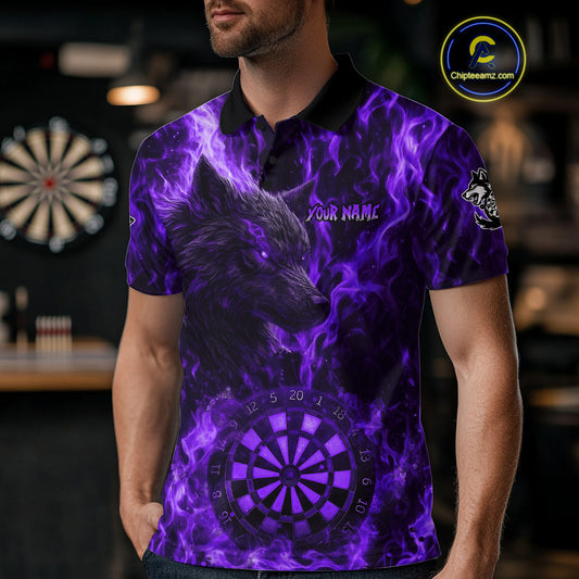 Custom Black Red Flames Wolf Dartboard Dart Men Polo Shirt Outfits Dart Jerseys NYN1619