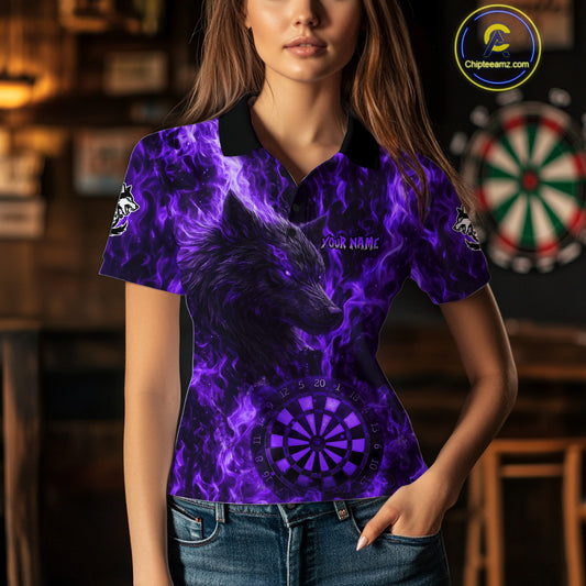 Custom Black Red Flames Wolf Dartboard Dart Women Polo Shirt Outfits Dart Jerseys NYN1619