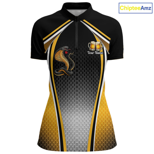 Funny Cobra Cheer Beers Polo & 1/4-Zip Shirt Custom Black & Yellow Cobra Women Best Dart Team Shirts NYN2897