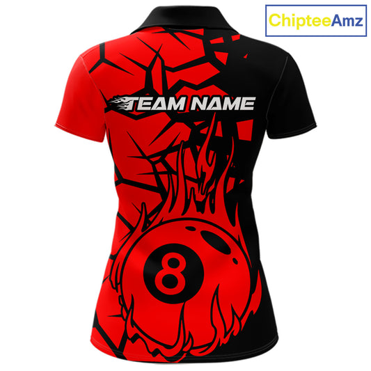 Black And Red Cracked Flaming Pool 8 Ball Women Billiard Shirt Custom Ball Billiard Team Attire NYN2625