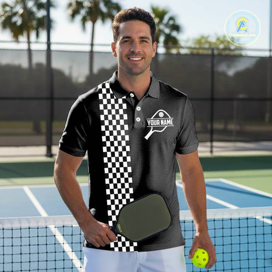 Custom Black-White Caro Pickleball Ball League Jerseys Men Pickleball Paddle Team Shirts NYN2145