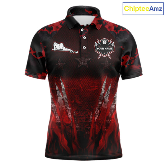 Personalized Gunge 8 Ball Pool Billiard Polo & 1/4 Zip For Men Custom Red Camoflage Billiard Attire NYN3017