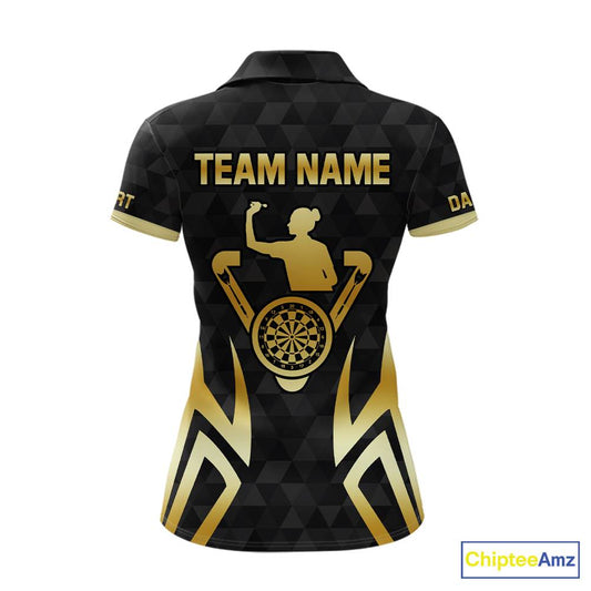 Black & Gold Human Play Dartboard Women Dart Shirts Custom Darts Polo Team Jersey NYN2449