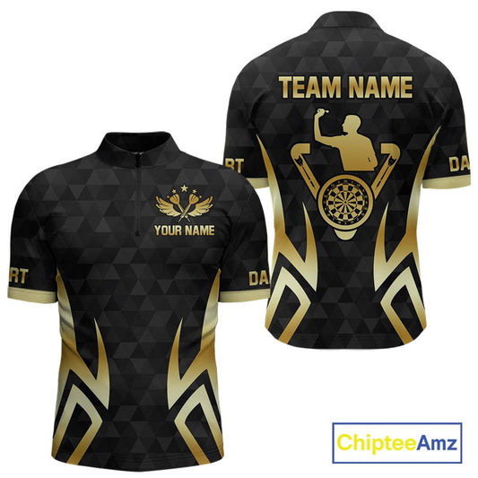 Black & Gold Human Play Dartboard Men Dart Shirts Custom Darts 1/4-Zip Team Jersey NYN2449