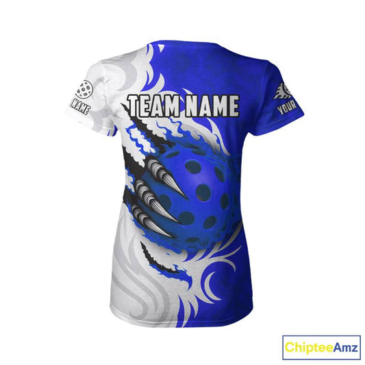 White & Blue Claw Scratches Pickleball Ball T-Shirt For Women Custom Pickleball Jerseys NYN2484