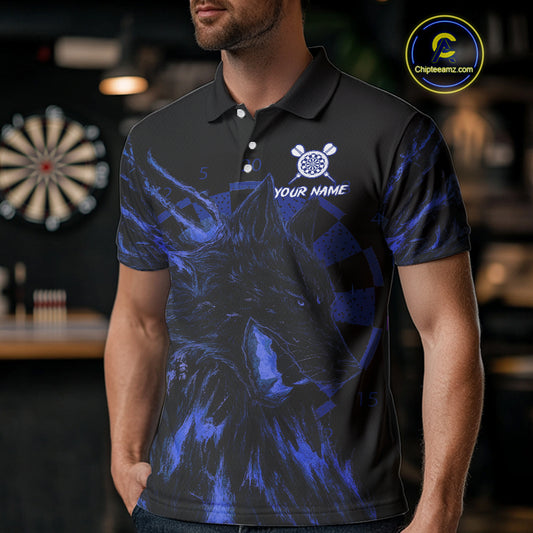 Custom Black-Blue Wolf Grunge Dart Jersey For Men Horror Grunge Dart Team Jerseys NYN1403