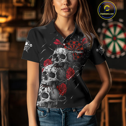 Custom Red Roses Blood Dripping Skull Dartboard Women Darts Polo Shirt Dart Jerseys NYN1927