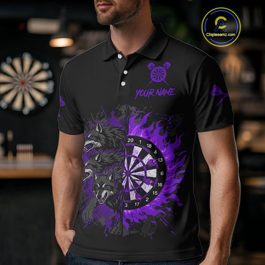 Purple Wolfs Flames Dartboard Custom Darts Polo Shirt For Men Grunge Dart Jerseys NYN1954