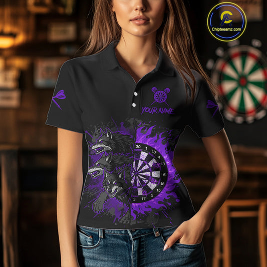 Purple Wolfs Flames Dartboard Custom Darts Polo Shirt For Women Grunge Dart Jerseys NYN1954