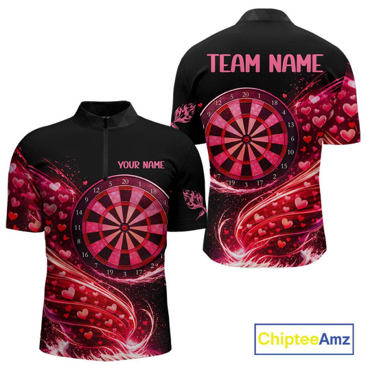 Funny Pink Hearts Tornado Dartboard Men Darts Valentine Shirt Custom Dart 1/4-Zip Couple Gifts NYN2536
