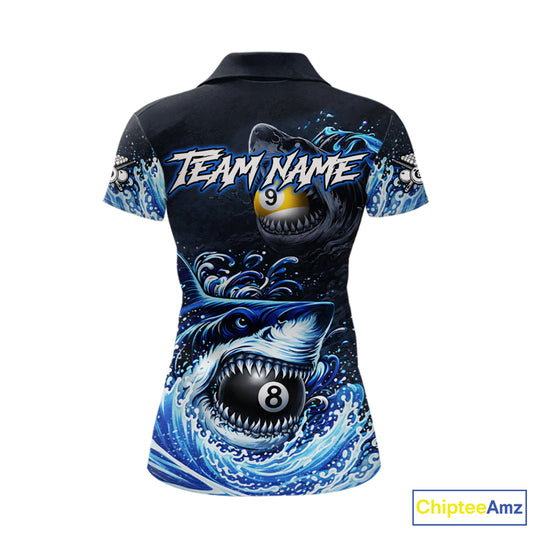 Funny Shark Waving Pool 8 Ball & 9 Ball Billiard Shirt For Women Personalized Ball Billiard Attire NYN2590