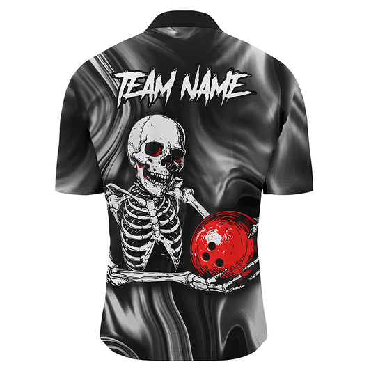 Personalized Bowling Shirt Men Skull Bowling Team Jersey Quarter-Zip Shirt for Bowler QZT418