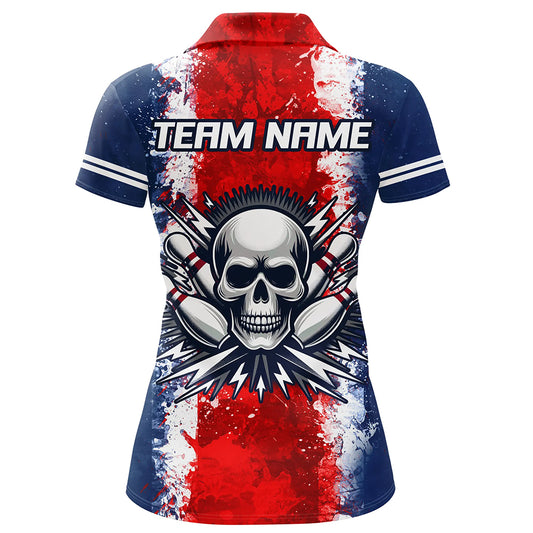 Personalized Bowling Shirt for Women Skull Bowling Jersey US Flag Bowling Polo Shirt Unisex QZT269