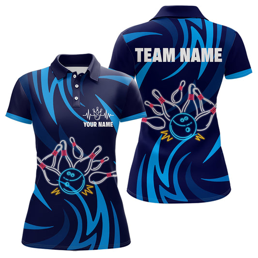 Personalized Neon Blue Bowling Shirts for Men Women Bowling Polo Team Jersey QZT590