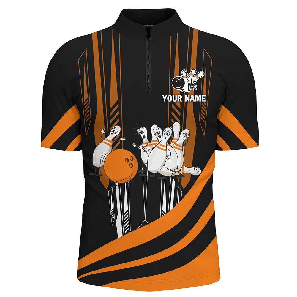 Orange Camo Bowling Shirt Funny Bowling Team Jersey for Men 1/4 Zip Bowling Shirt QZT258