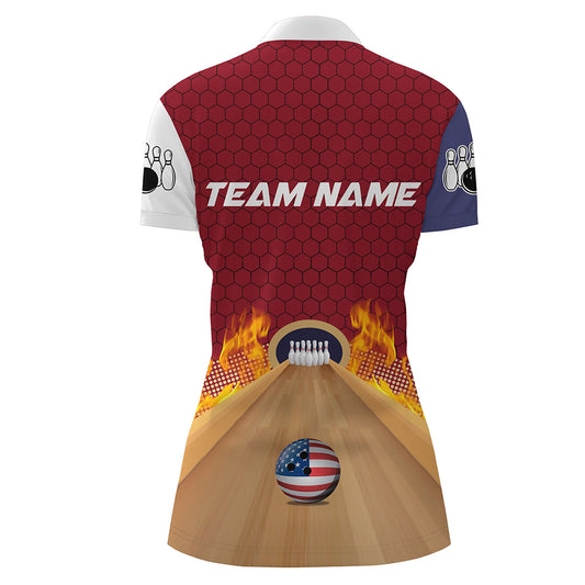 Personalized Bowling Shirt with Name Quarter-Zip Bowling Jersey for Women Flame Bowling Shirt Unisex QZT286