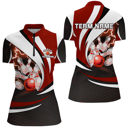 Personalized Bowling Shirt for Women Quarter Zip Camo Thunder Bowling Team League QZT429