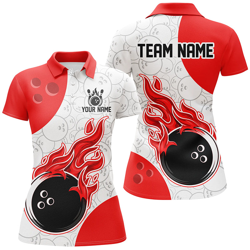 Bowling team shirt with flames and a bowling ball design on a white background