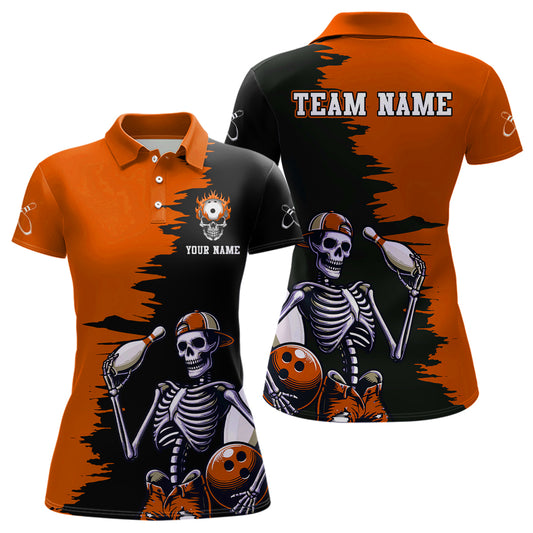 Personalized Skeleton Bowling Shirt for Women Skull Bowling Jersey Polo Bowling Shirt QZT407