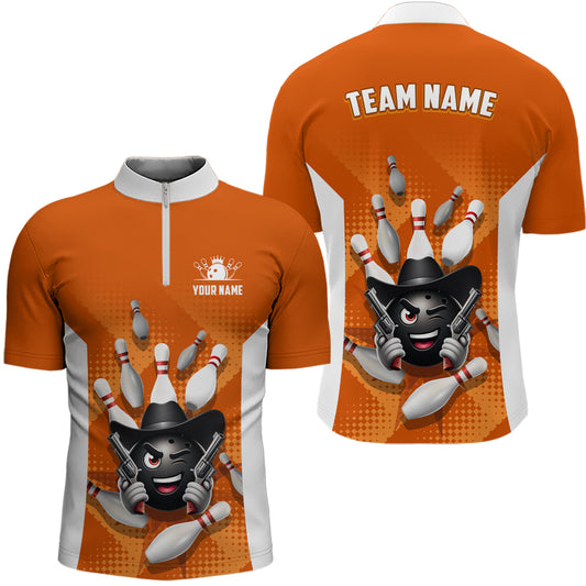 Personalized Funny Bowling Shirt Bowling Jersey for Men Quarter-Zip Bowling Team League QZT409