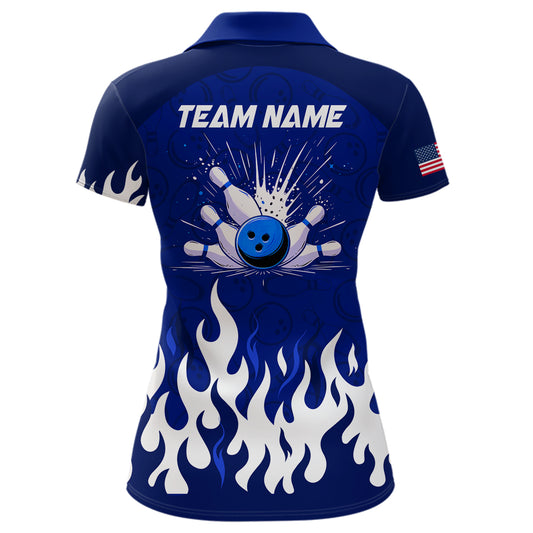 Navy Bowling Shirt Unisex Flame Bowling Jersey Women Polo Bowling Shirt QZT272