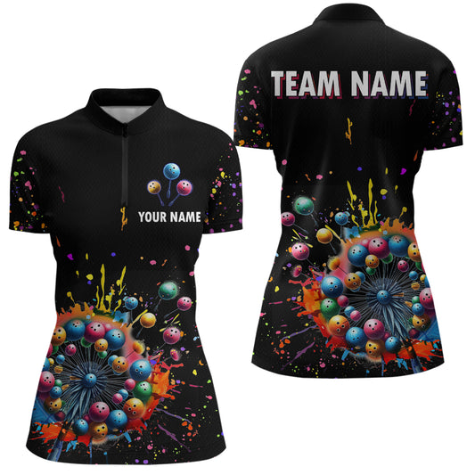 Custom Colorful Dandelion Bowling Shirt Bowling Team Jersey Quarter-Zip Bowling Performance QZT672