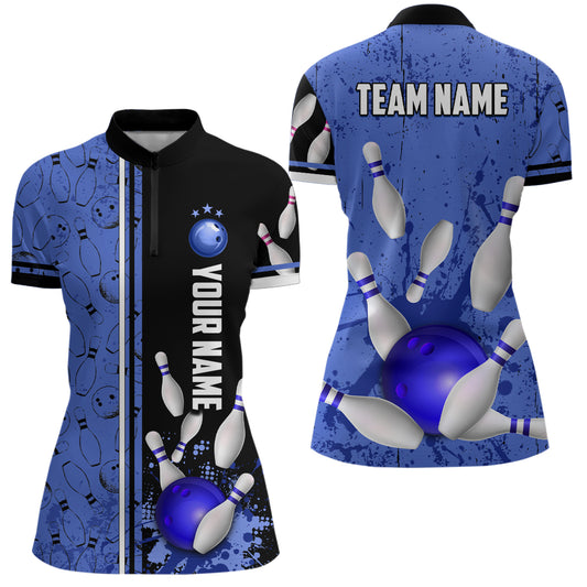Custom Women Bowling Team Shirts Quarter Zip Bowling Jersey League Muticolor QZT474