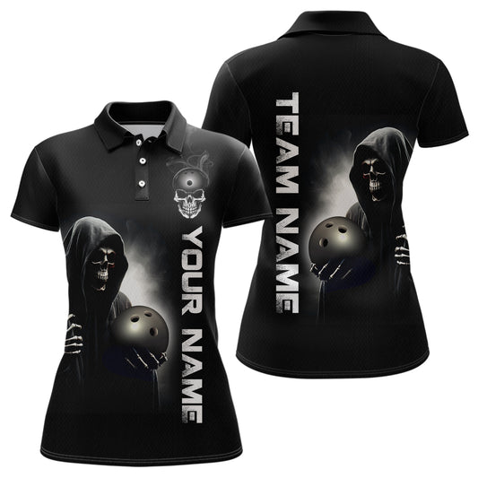 Custom Skull Bowling Shirts Unisex Polo Bowling Team Jersey Black Bowling League QZT631