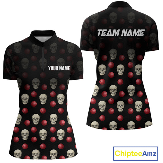 Skull Bowling Shirt Personalized Quarter-Zip Bowling Team jersey Pattern Bowling League QZT690