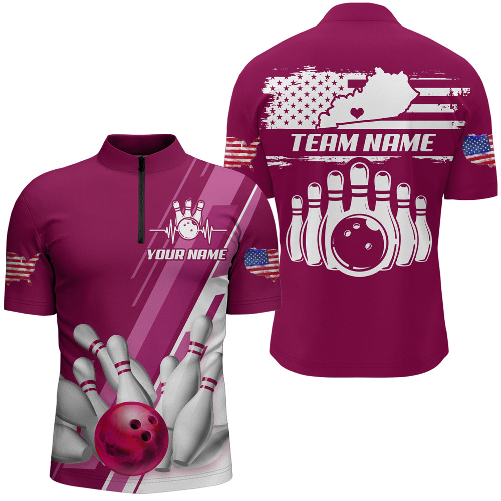 Custom Bowling Green Kentucky for Men, 1/4 Zip Bowling Shirts, Team Shirt Bowling Pin And Ball QZT305