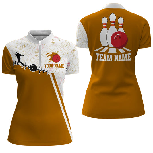 Women's Bowling Shirt Personalized Camo Bowling Jersey 1/4 Zip Bowling Shirt QZT419