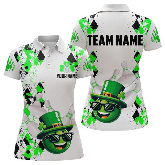Custom Green Funny Bowling Shirt St Patrick Day Bowling Polo Team Jersey Unisex QZT620