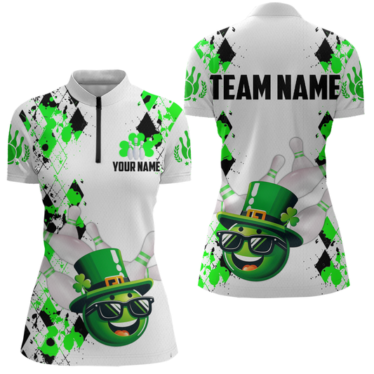 Custom Green Funny Bowling Shirt St Patrick Day Bowling 1/4-Zip Team Jersey Unisex QZT620