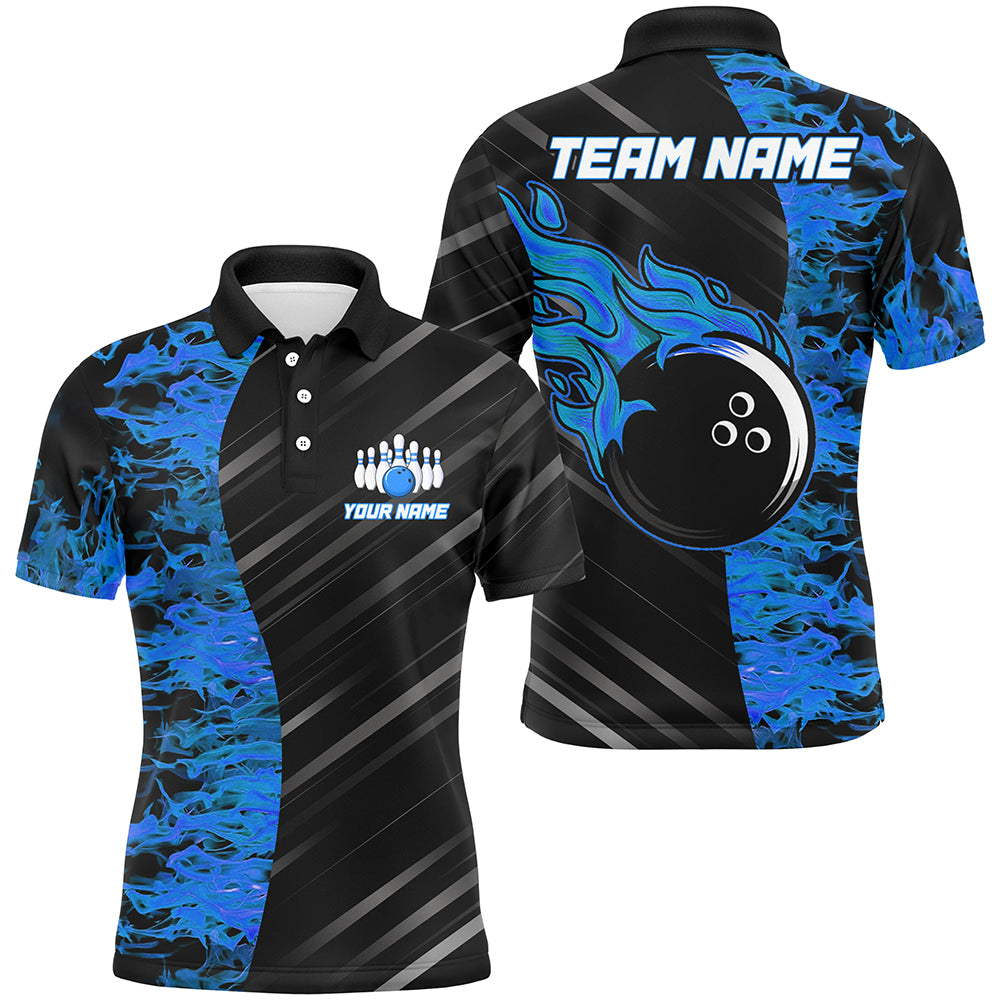 Blue Flames Bowling Jersey Men Women Custom Bowling Polo Shirt For Team BDT487