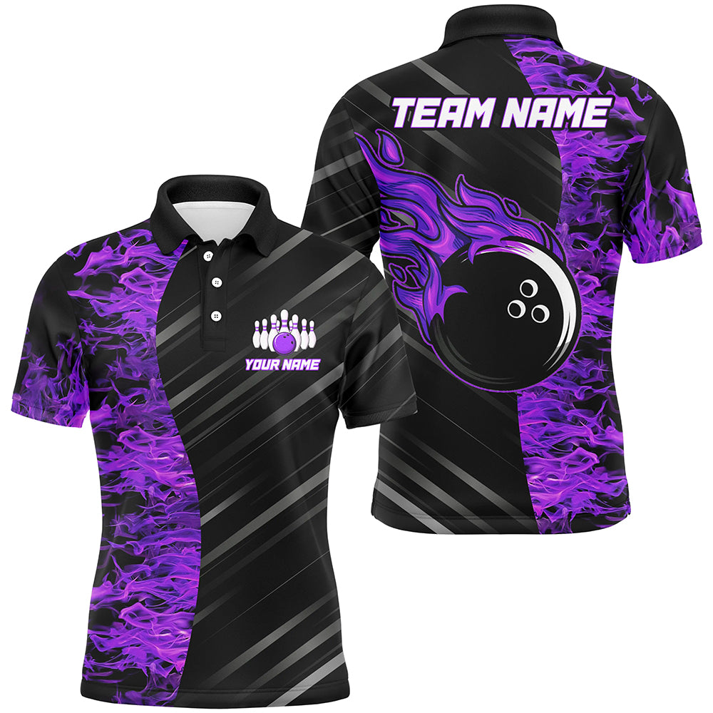 Purple Flames Bowling Jersey Men Women Custom Bowling Polo Shirt For Team BDT487