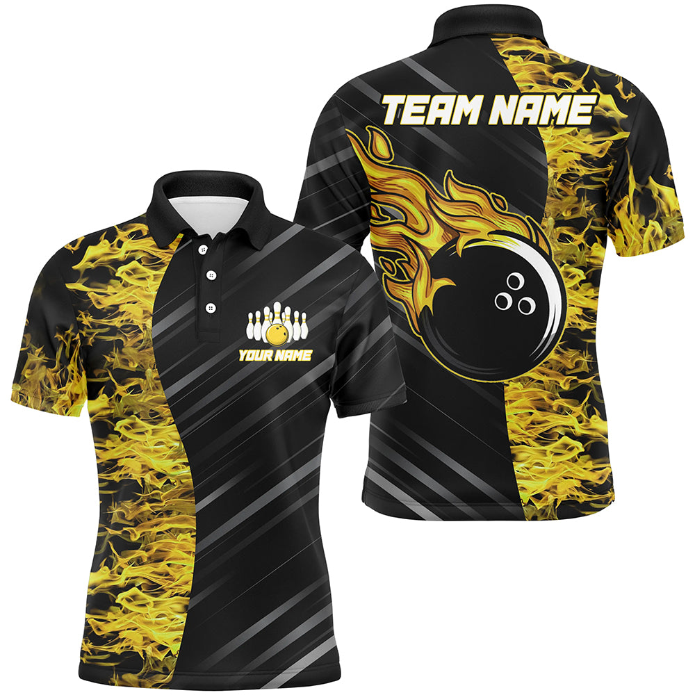 Yellow Flames Bowling Jersey Men Women Custom Bowling Polo Shirt For Team BDT487