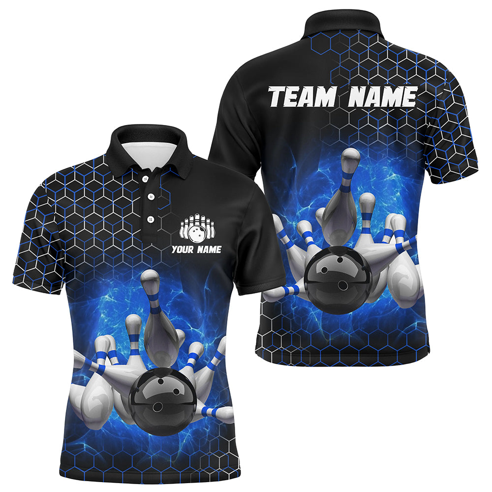 Personalized Blue Bowling Jersey Men and Women Custom Bowling Polo Shirt Team BDT490