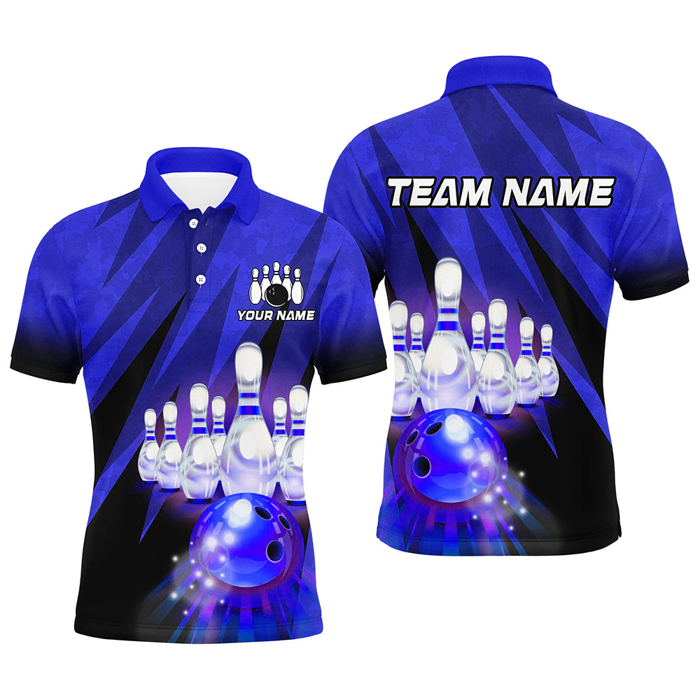 Custom Blue Bowling Shirt For Couple Bowling Team Jersey Men Women Bowler Gift BDT501