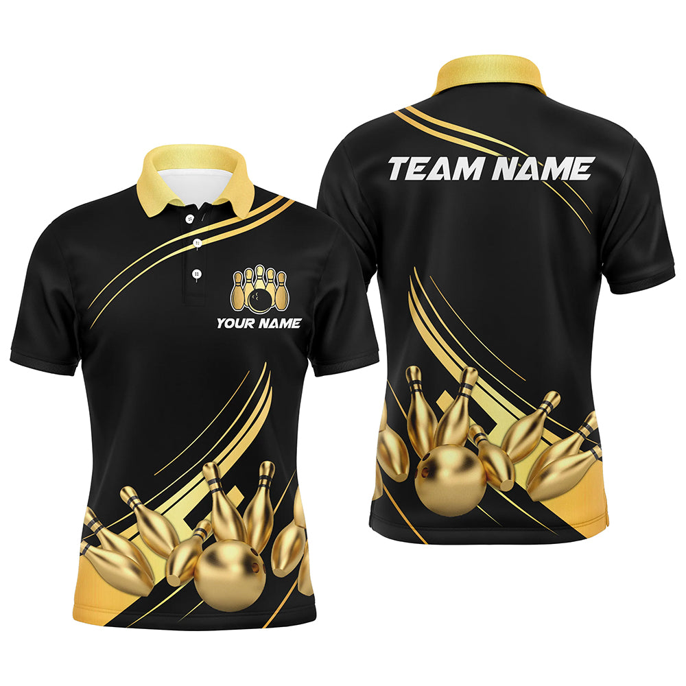 Custom Black&Gold Bowling Polo Shirts Team Bowling Jersey Men And Women BDT521