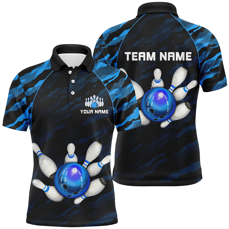 Personalized Blue Camo Bowling Polo Shirts Unisex Bowling Team Jersey Men Women BDT485