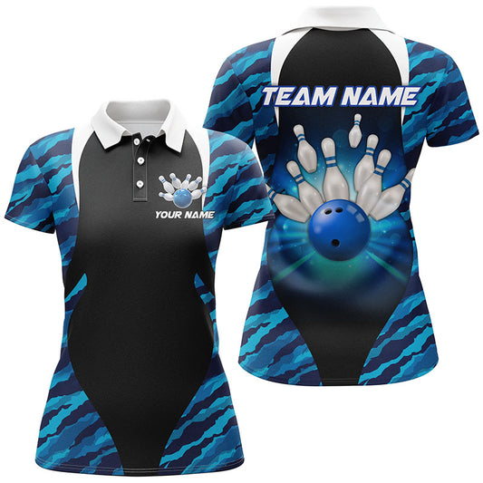 Blue Camo Bowling Shirts Men Women Bowling Jersey Unisex Custom Polo Bowling Team Shirt BDT597