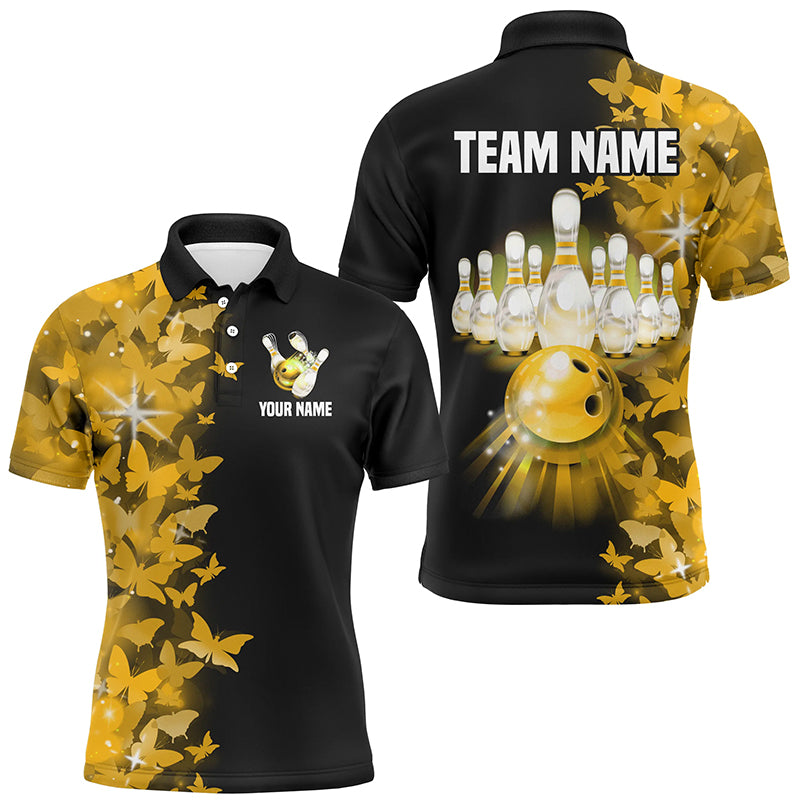 Yellow Butterfly Bowling Polo Shirts For Men Women Custom Bowling Jersey Team BDT505