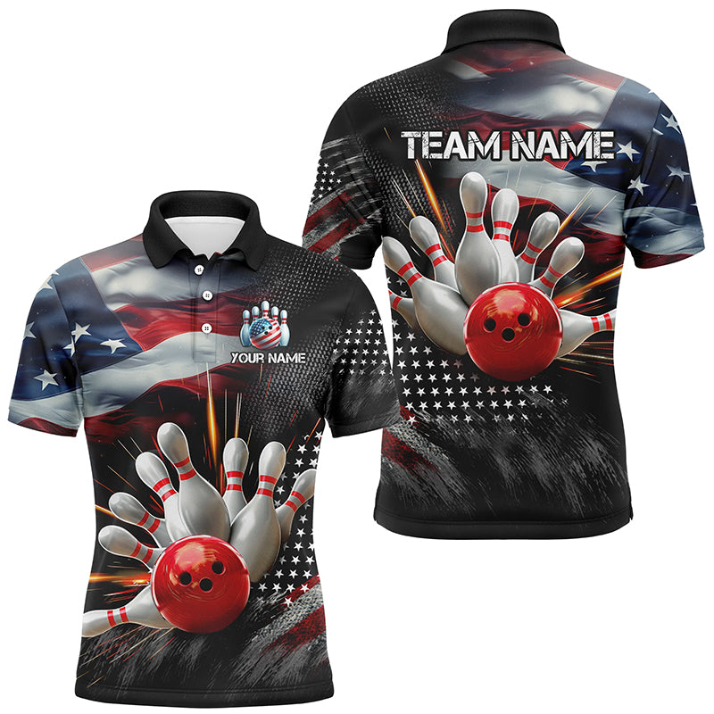 American Bowling Polo Shirt Men And Women Custom Patriotic Bowling Jersey Team League BDT520