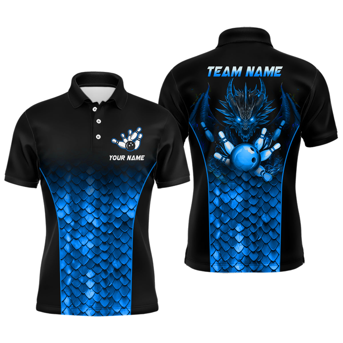 Custom Blue Dragon Bowling Polo Shirts For Men And Women Bowling Team Jersey BDT508