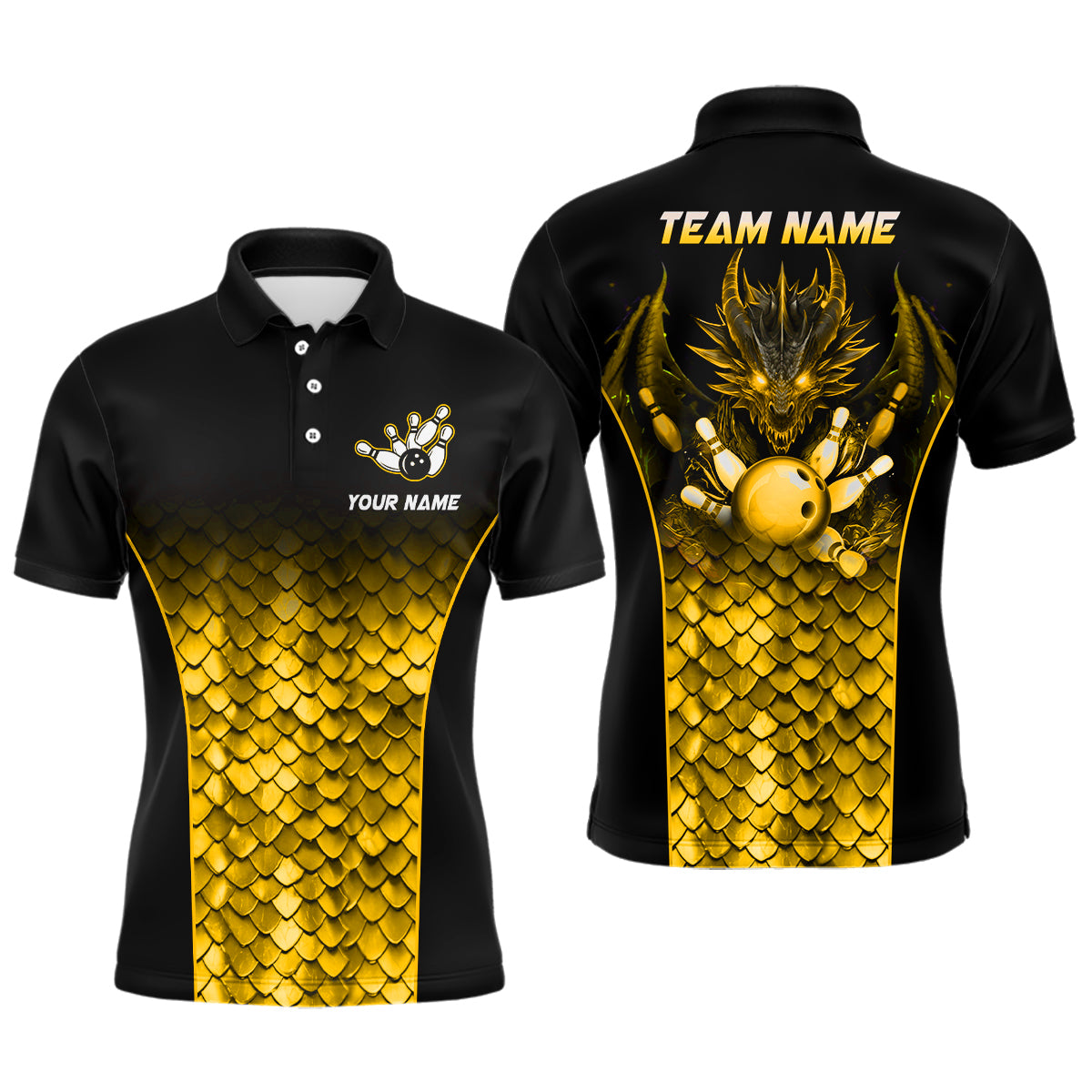 Custom Gold Dragon Bowling Polo Shirts For Men And Women Bowling Team Jersey BDT508