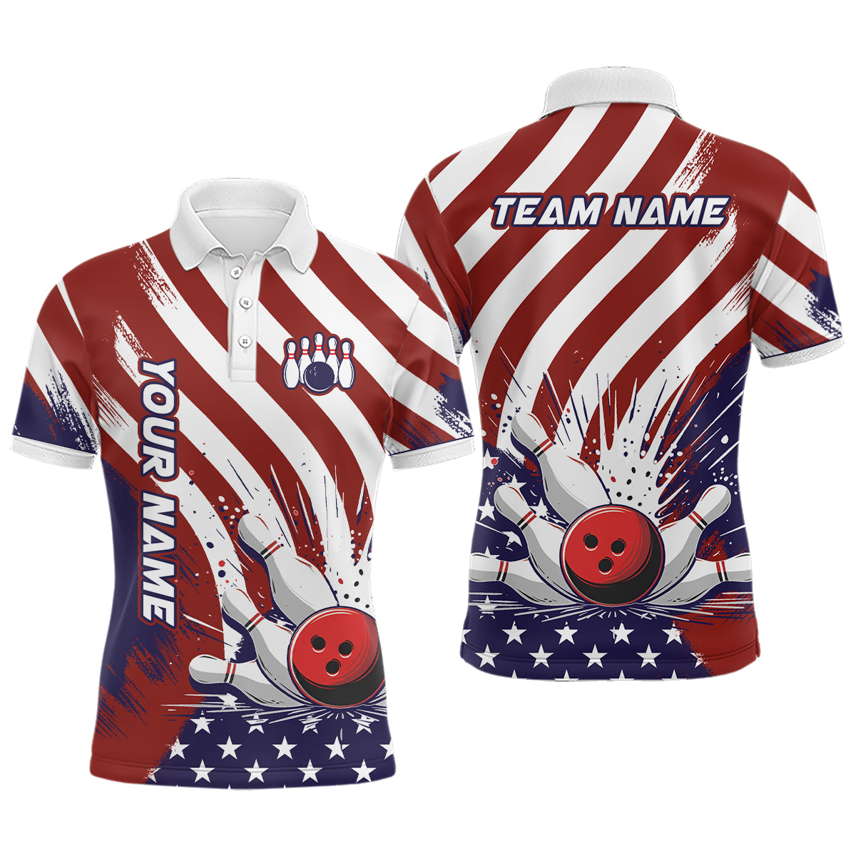 Custom Patriotic Bowling Polo Shirts For Men Women American Bowling Jersey Team BDT516