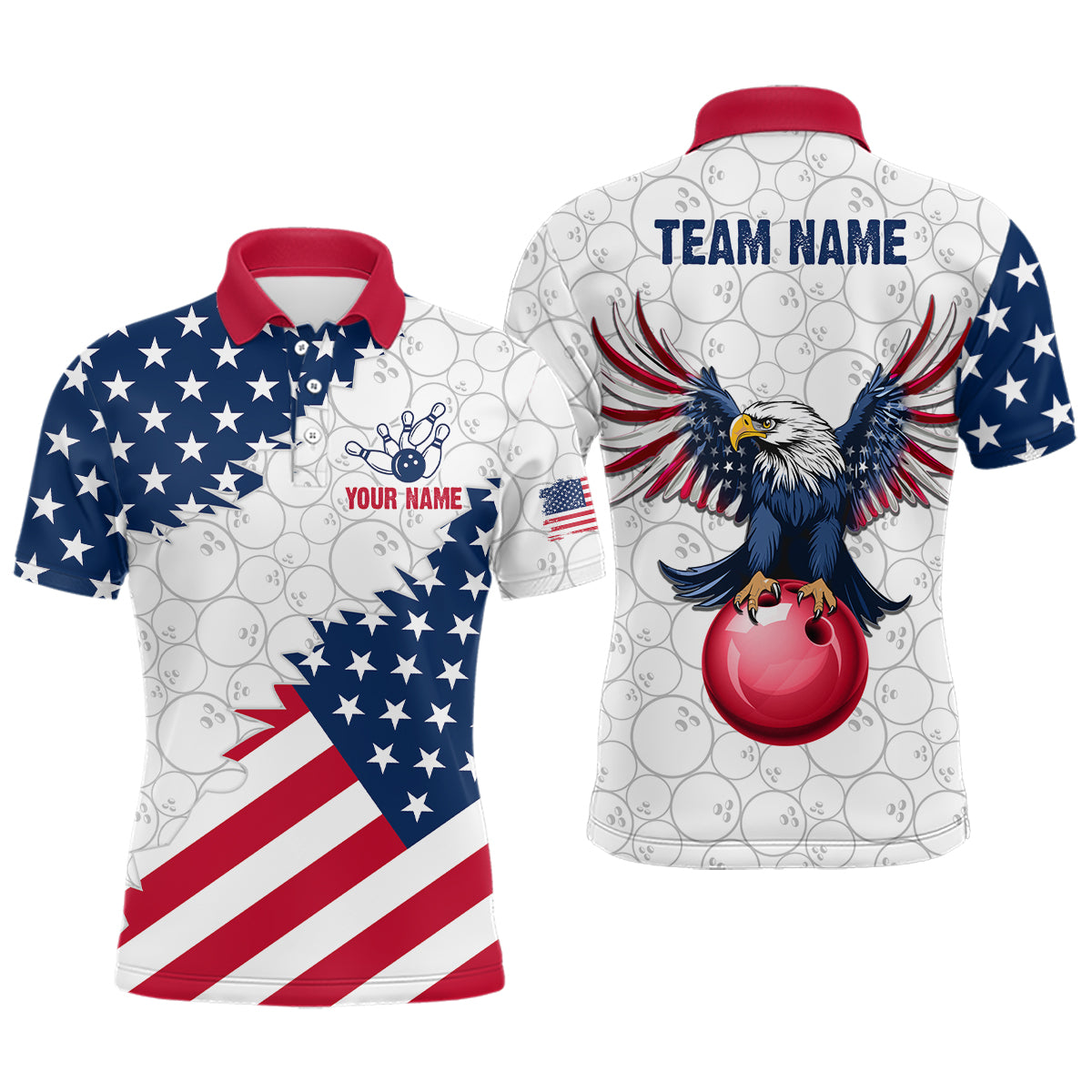 Custom American Bowling Polo Shirt for Men & Women Eagle Bowling Jersey Team League White BDT548