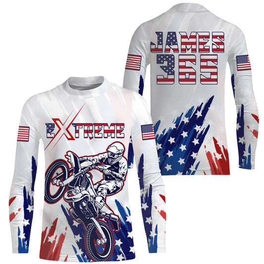 Custom American Flag Motocross Jersey UPF30+ Women Men Kid Dirt Bike Off-Road Shirt MX Long Sleeve PDT709