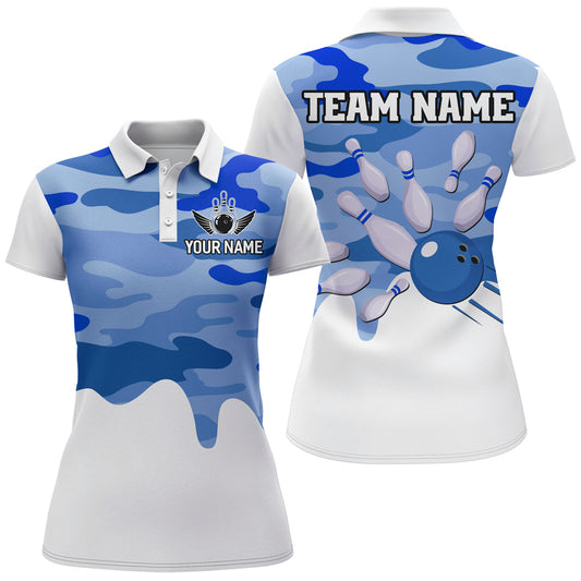 Blue Camo Bowling Jersey Men Women Bowling Team Jersey Custom Bowling Polo Shirts Unisex BDT593